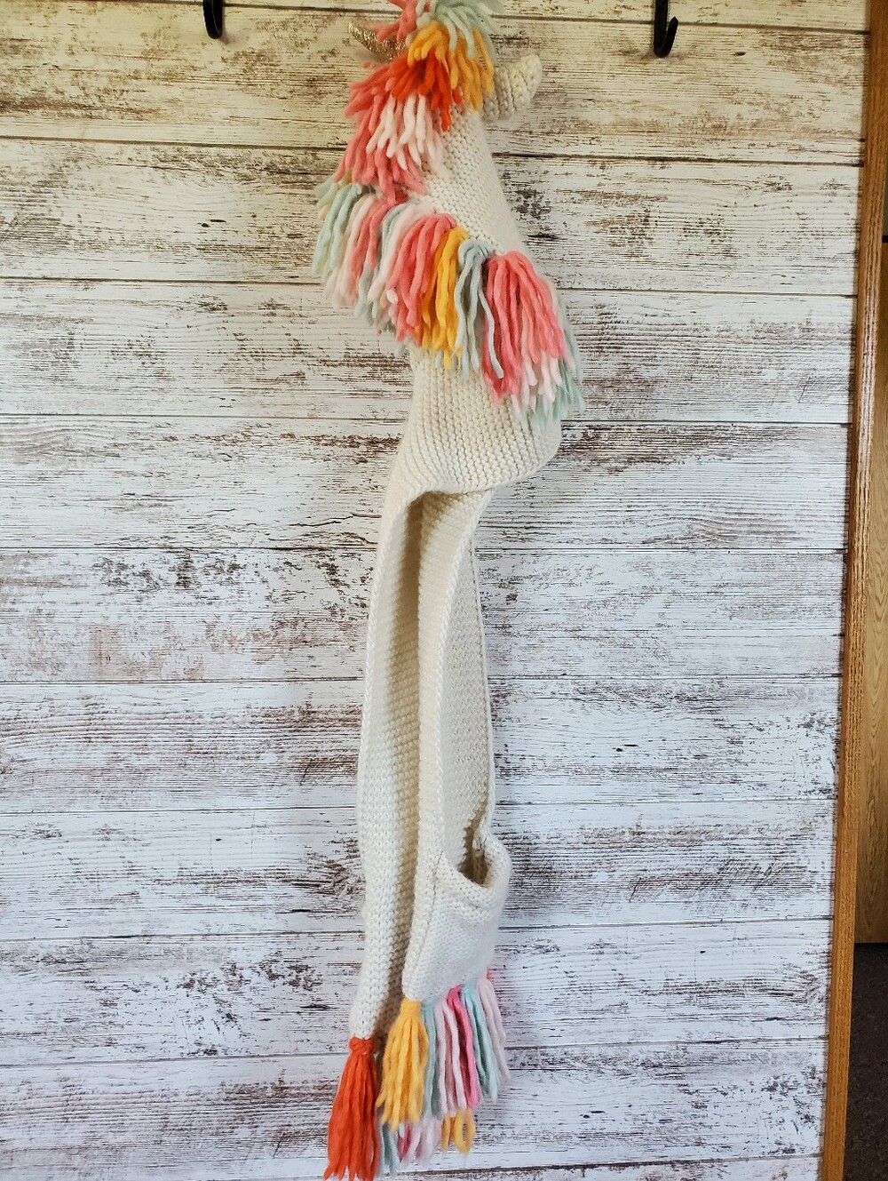 Cat & Jack Kids Unicorn Hood Scarf Knit Fringe Pockets Halloween Winter - Picture 3 of 12